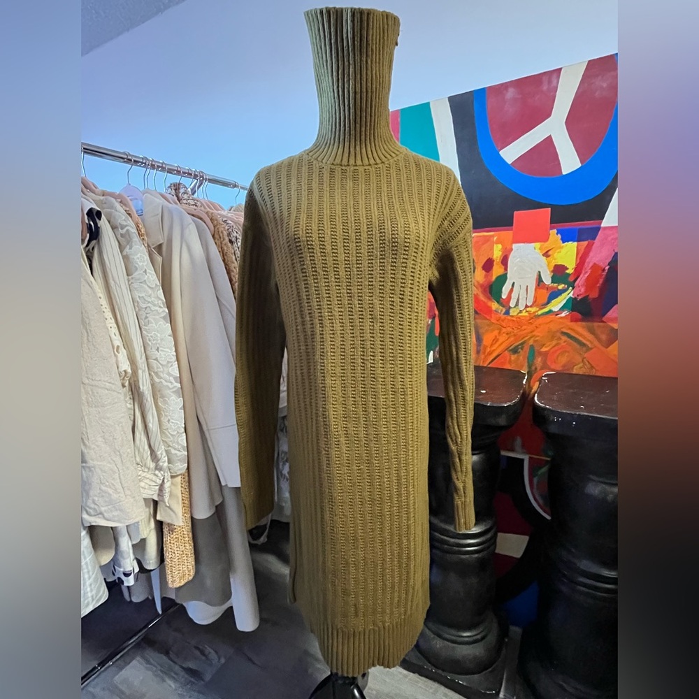 Banana Republic Khaki Turtleneck Sweater Dress